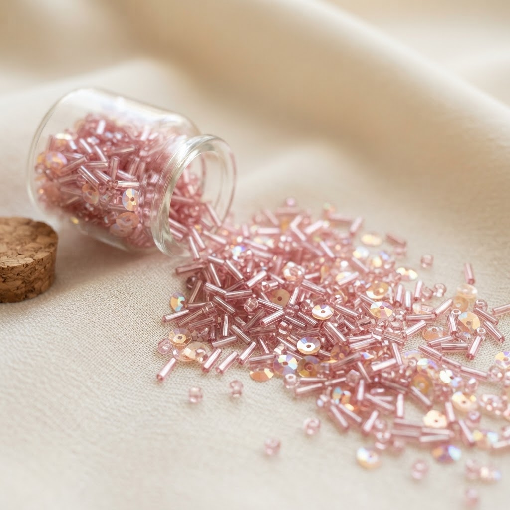 Bugle beads — Rose shimmer, soft tones