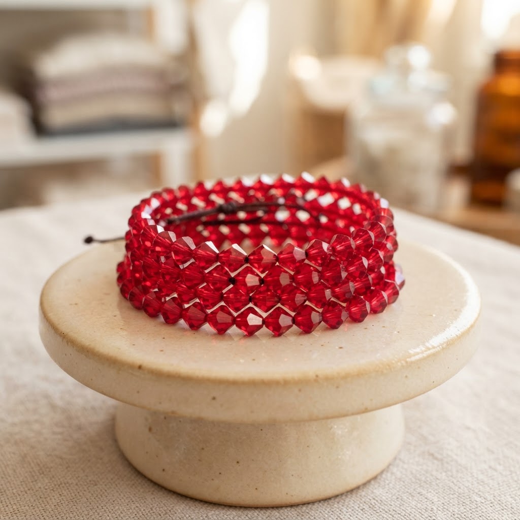 Crystal bicones — Ruby red, faceted strands