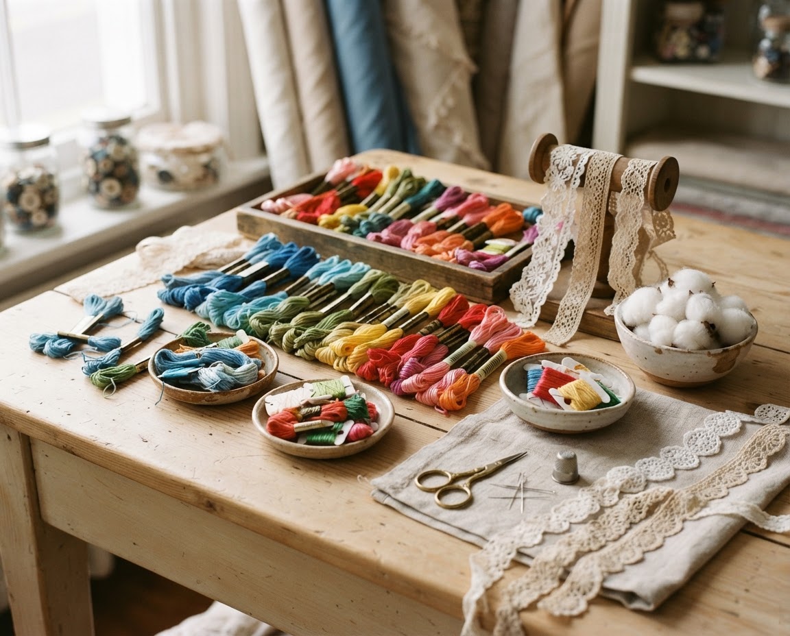 Vibrant threads and lace ready for your next creation
