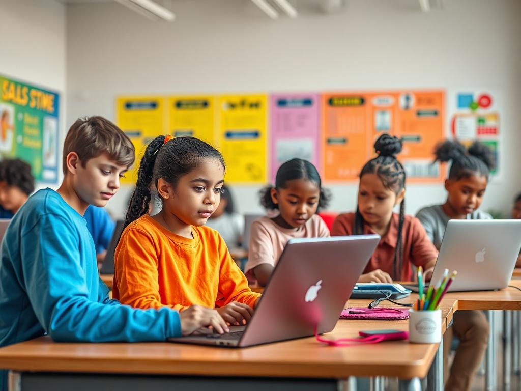 A vibrant and engaging classroom setting with young students actively