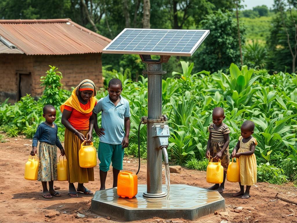 A serene image of a solar powered submersible pump installed