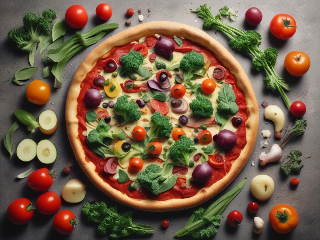 Veggie Delight Pizza, fresh vegetables, cheese, colorful, delicious