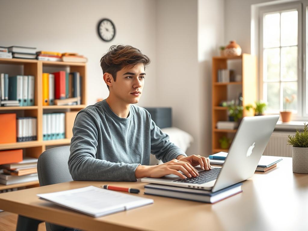 A realistic high resolution of a college student using a