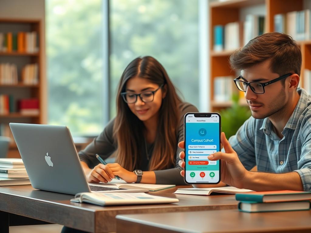 A realistic high resolution image of two college students studying