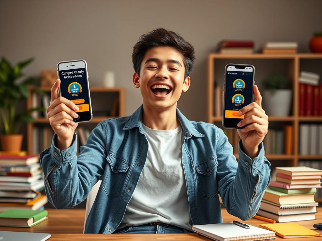 A realistic high resolution image of a student celebrating with