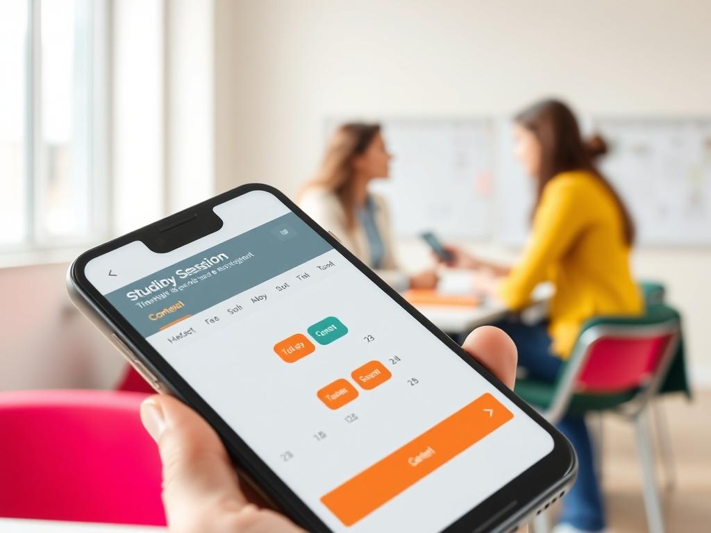 A calendar interface displayed on a smartphone, with study session