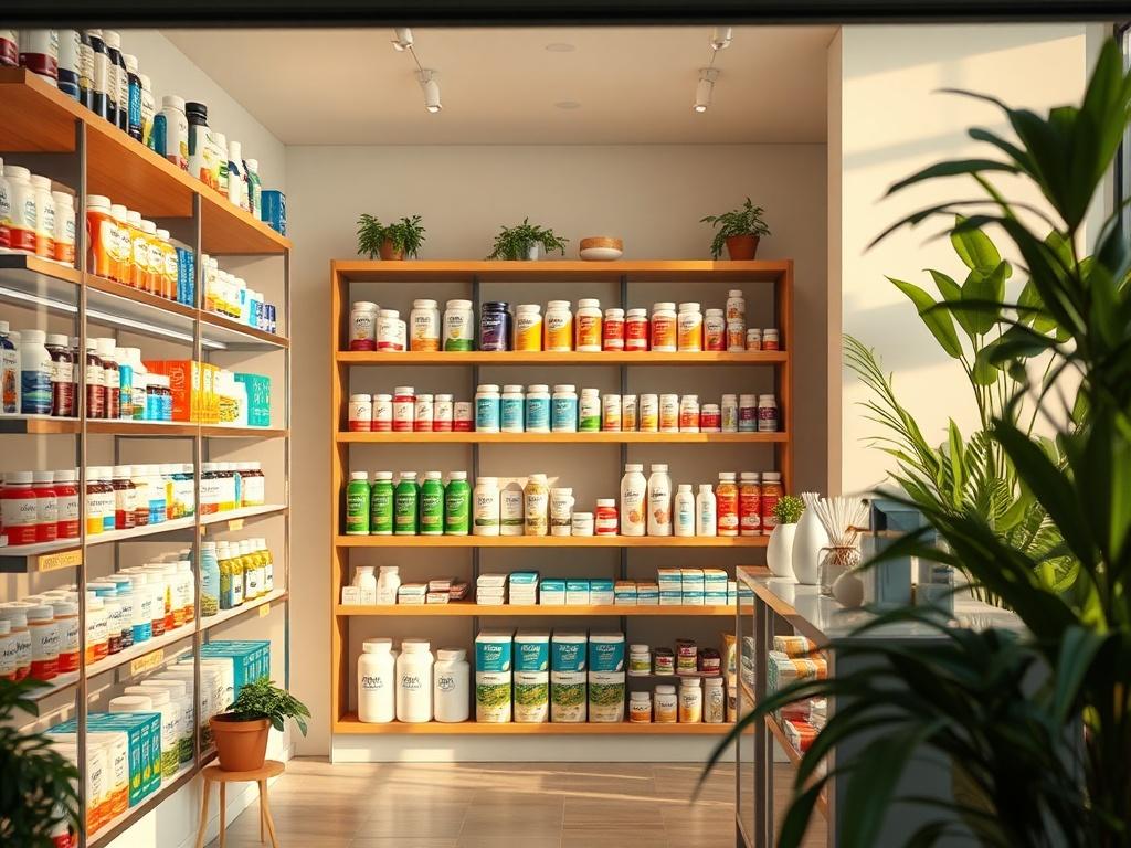 A serene health and wellness storefront showcasing a variety of