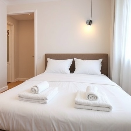 Guest-ready prepared bedroom with fresh linens