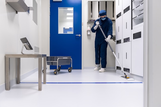 Professional cleaning service in progress