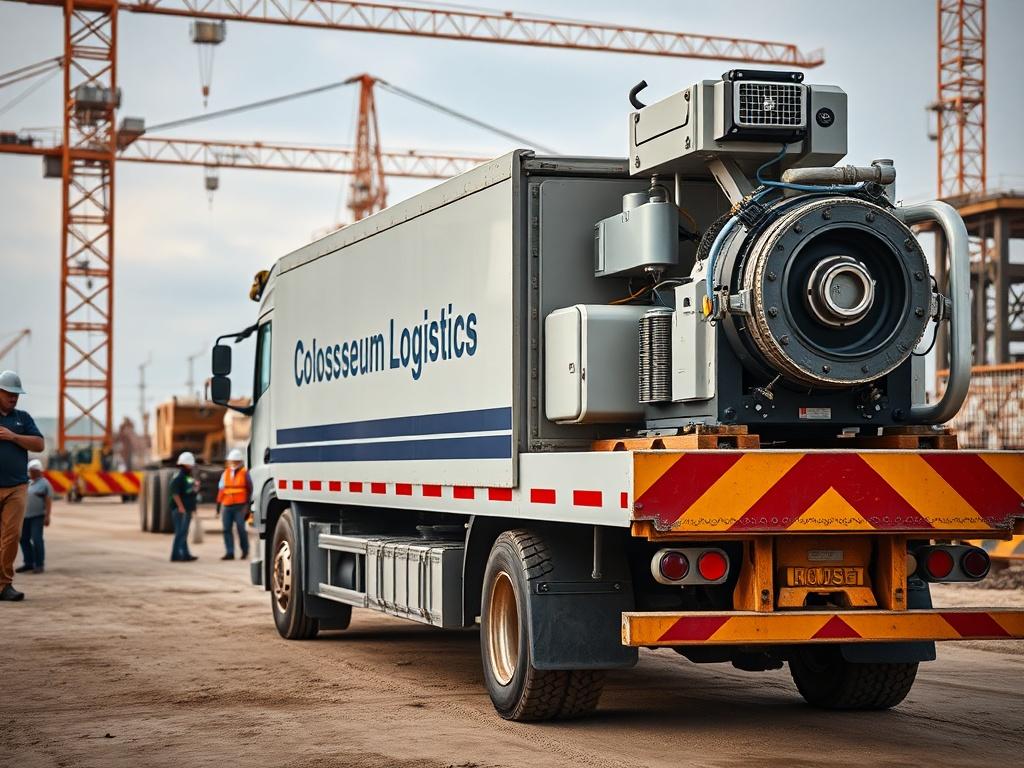 A high resolution image capturing a Colosseum Logistics truck loaded