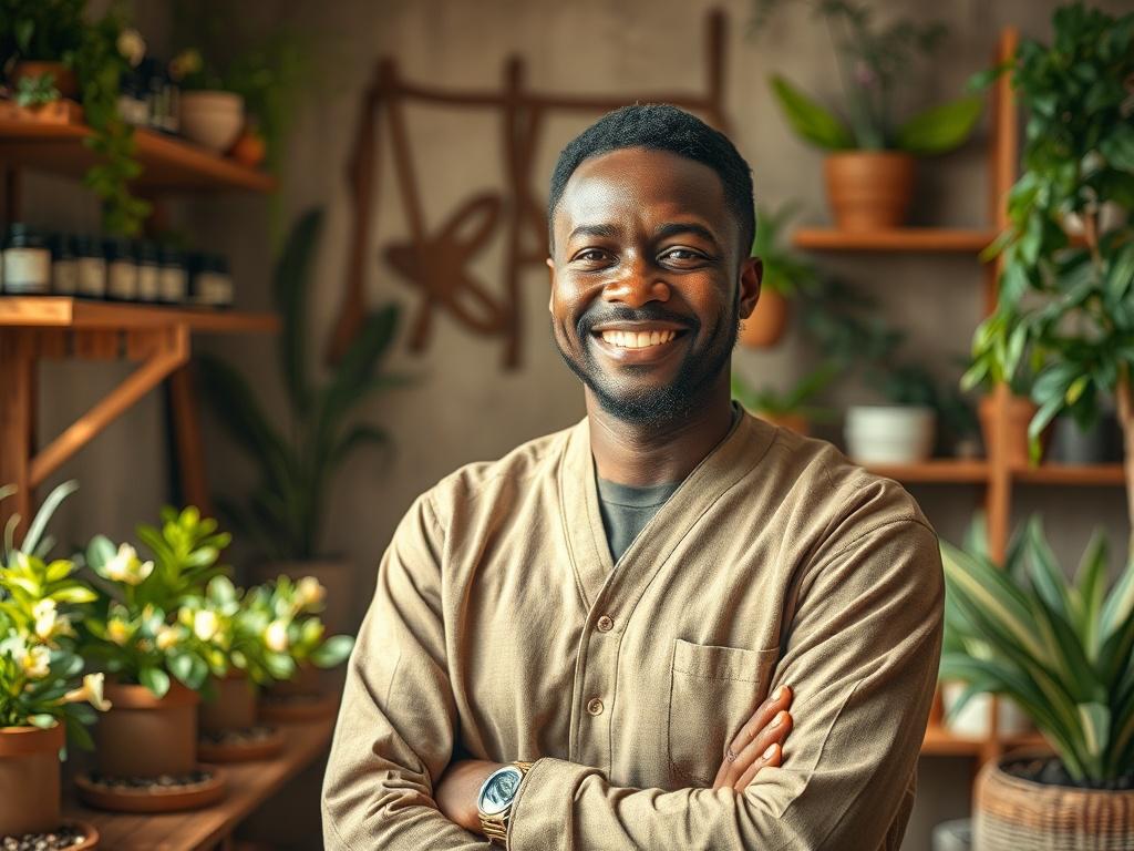 **AI Image Generation Prompt:**

Create a realistic high-resolution photo that visually represents a blog titled "Why Dr. Osazele Is the Best Solution." The composition should be simple and clear, featuring a single subject: Dr. Osazele, a holistic herbal healer. 

Position Dr. Osazele in the center of the image, wearing a warm smile that radiates compassion and confidence. He should be standing or sitting in a serene, holistic healing space adorned with natural elements such as wooden shelves filled with h