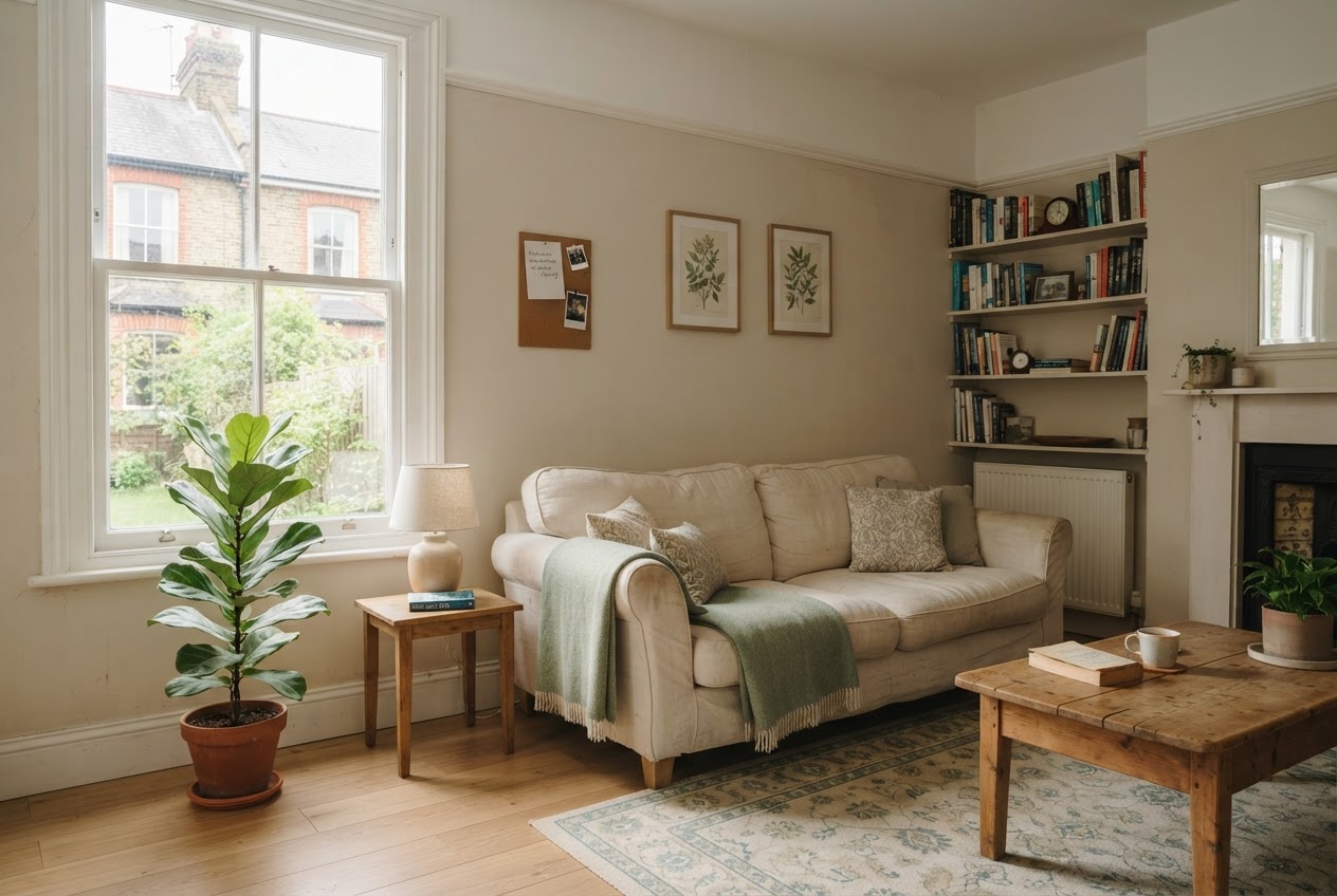 Illustrative image of a welcoming shared-home lounge; not a confirmed Right Step Living property