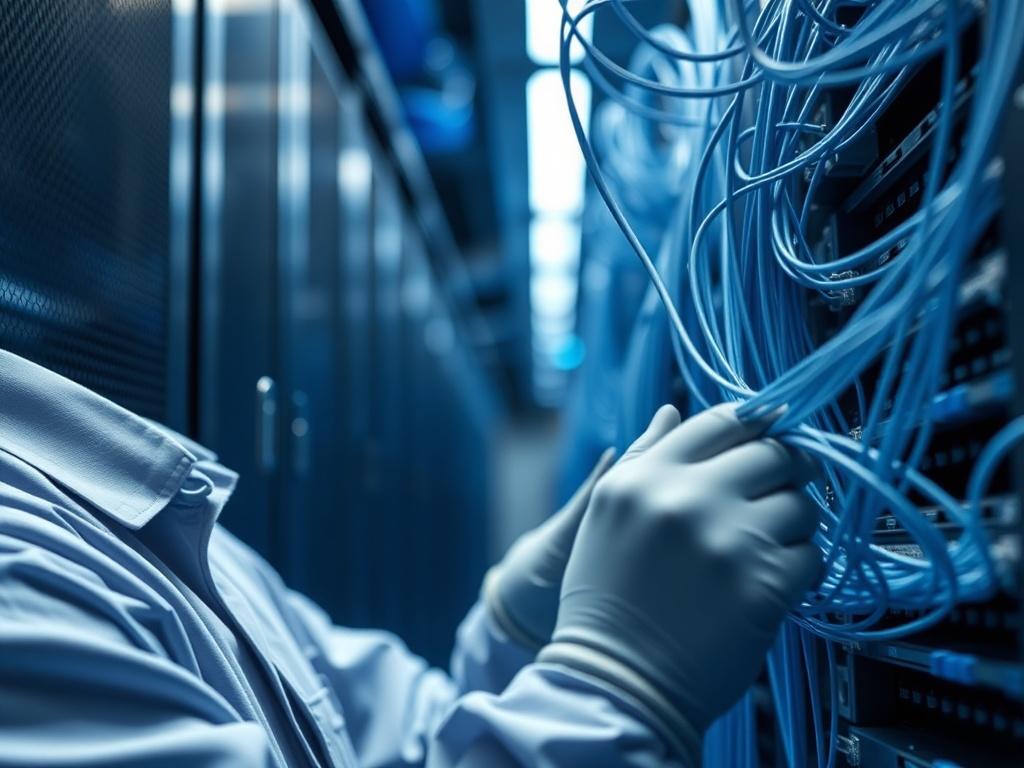 A close up shot of a technician installing fiber optic