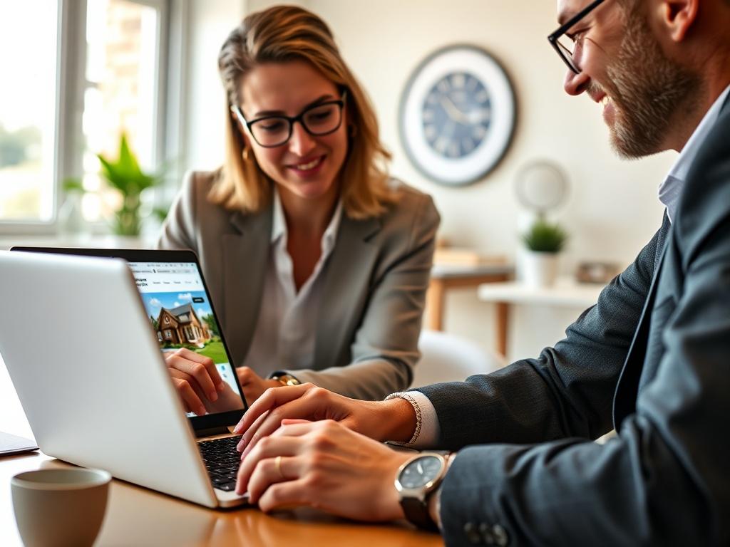 A close up shot of a real estate agent discussing