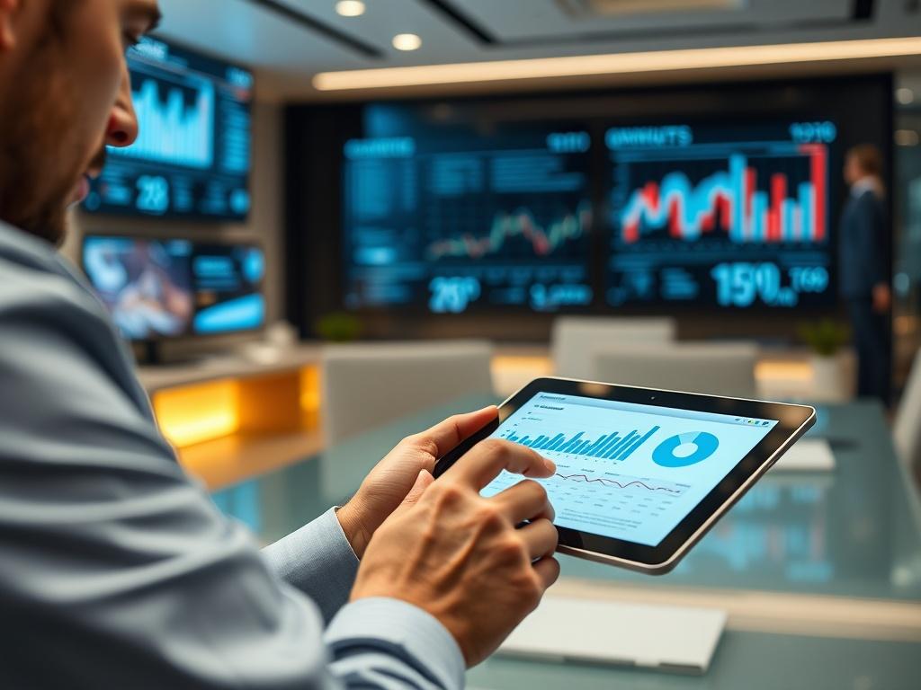 A close up shot of a marketing analyst examining graphs