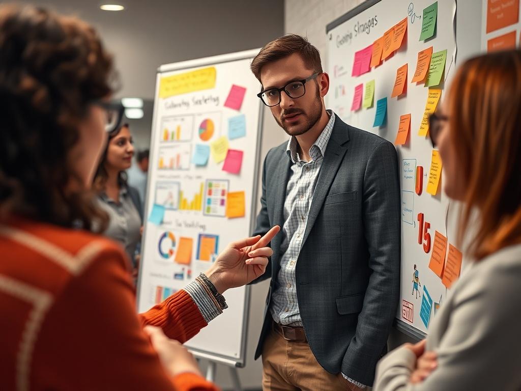 A close up shot of a marketing strategist brainstorming ideas