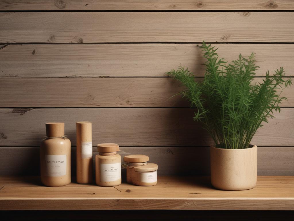 A close-up shot of raw grass-fed tallow and native botanicals, including kawakawa and manuka, displayed on a rustic wooden surface. Soft, natural lighting casts gentle shadows, creating a warm and inviting atmosphere.