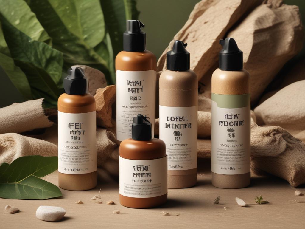 An aesthetically pleasing display of Earth Skin deodorants in eco-friendly packaging, set against a backdrop of natural elements like stones and greenery. The scene conveys a sense of sustainability and care.