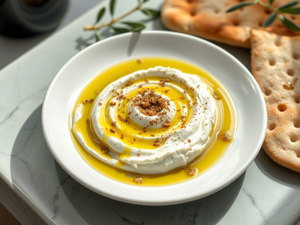 Traditional Lebanese Labneh with Olive Oil