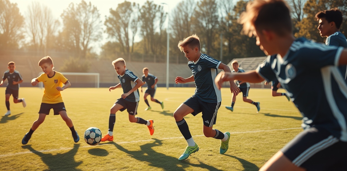 Jonge voetballers in actie op het voetbalveld