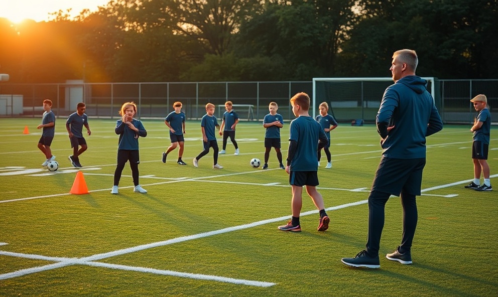 Voetbaltraining met jonge spelers op het trainingsVeld