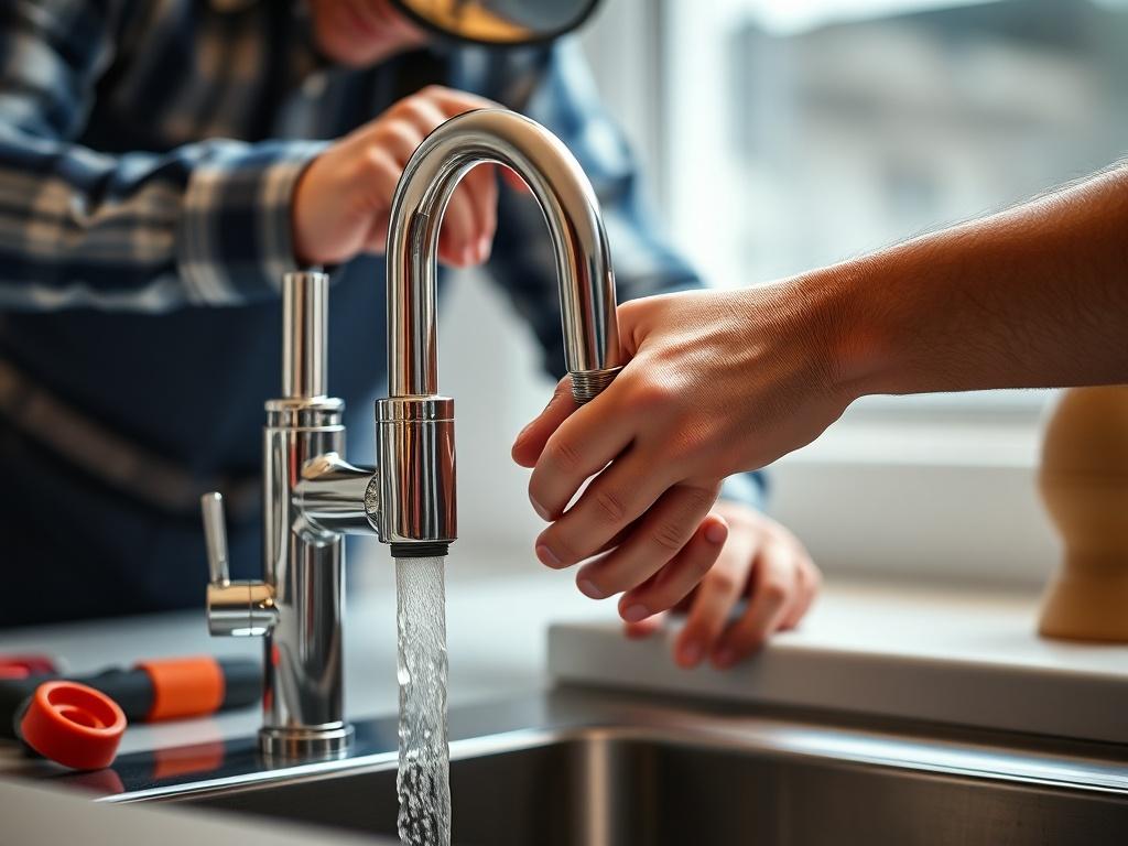 A close up shot of a plumber installing a modern