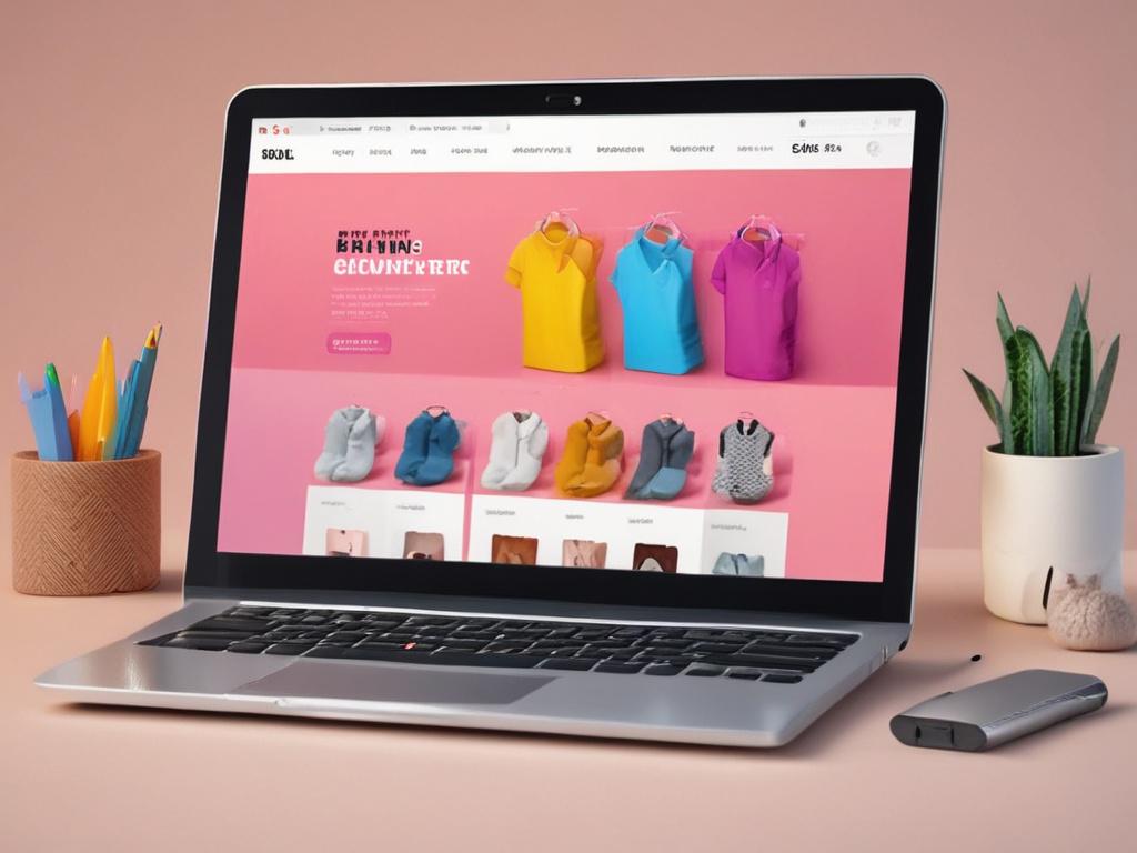 A modern e commerce interface displayed on a sleek laptop,