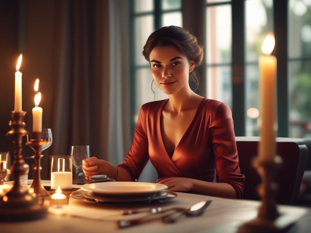 A graceful woman in a stylish outfit, seated at a