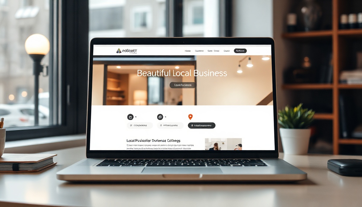 Laptop displaying a professional local business website with local search elements