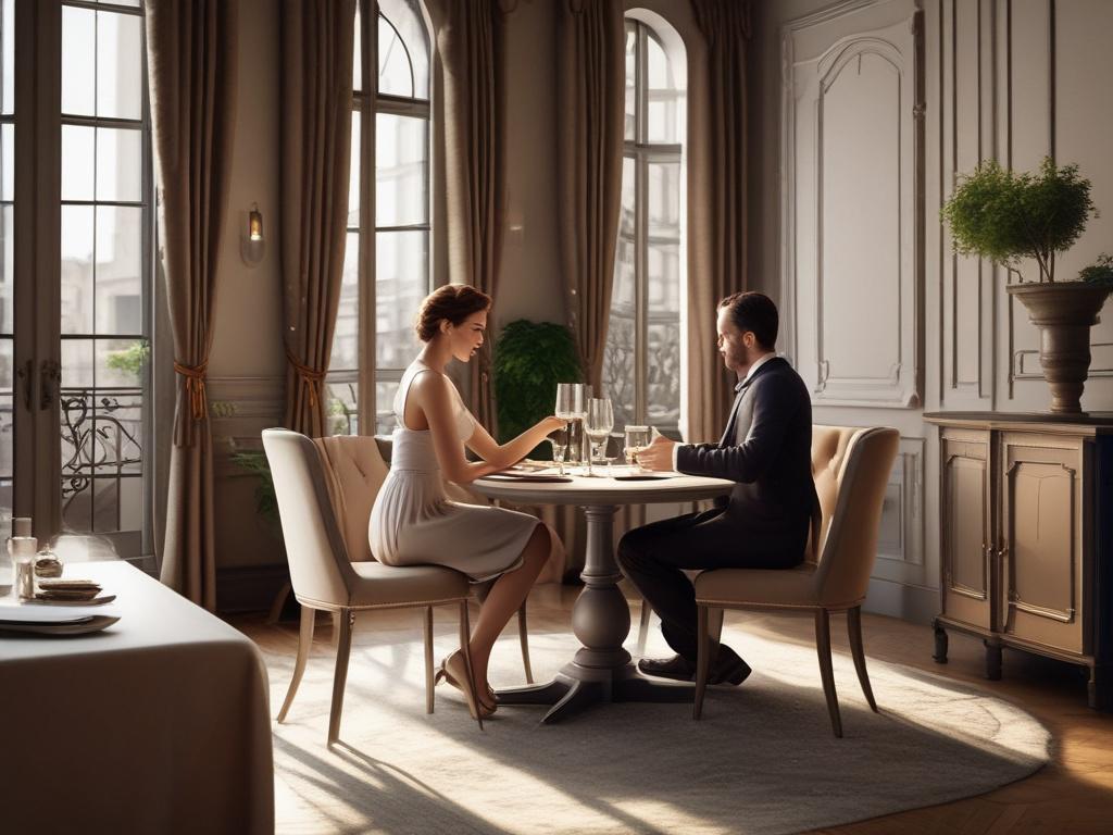 A charming escort seated at an elegantly set dining table