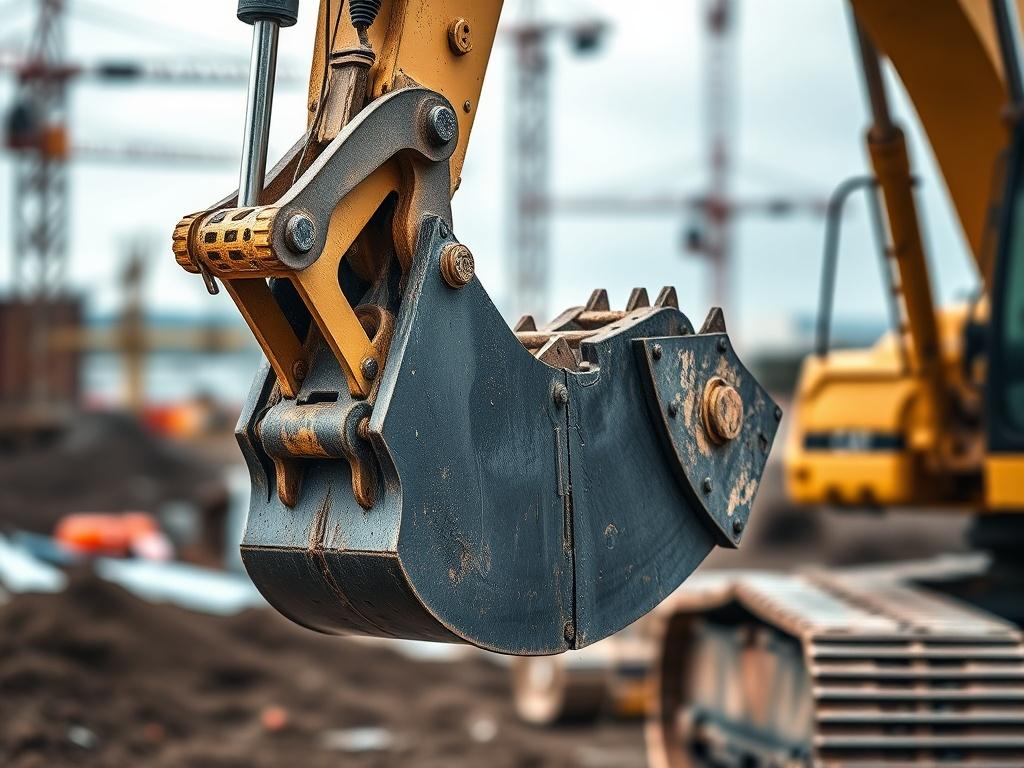 A hyper realistic close up shot of an excavator, highlighting