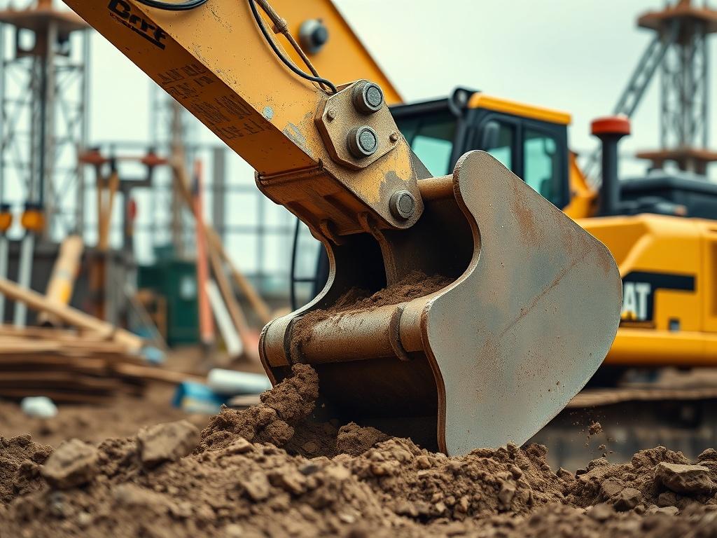 A hyper realistic close up shot of an excavator digging