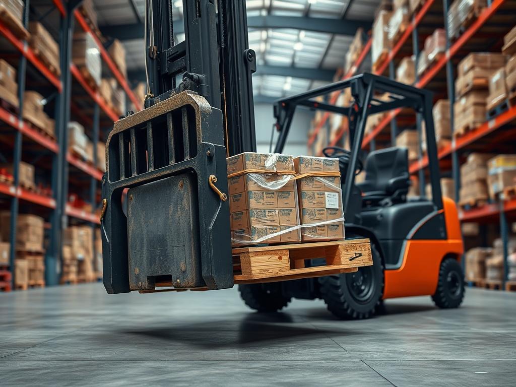 A hyper realistic close up shot of a forklift in