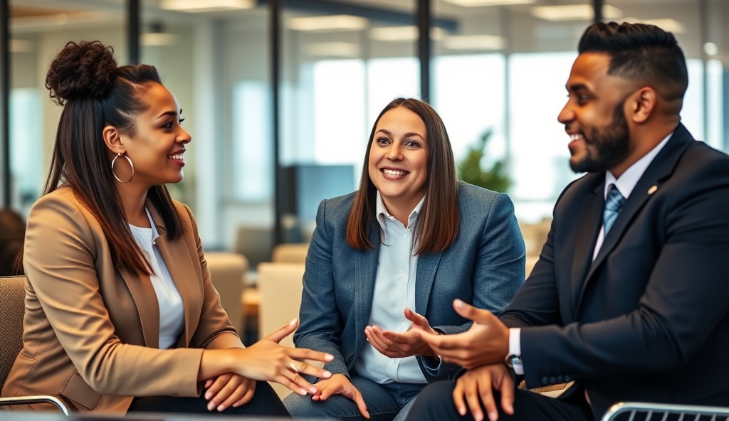 Diverse professionals collaborating in a business meeting