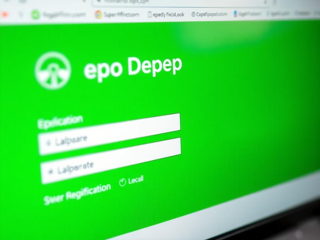 A close-up shot of a computer screen displaying the Repo Depo registration page, showing fields for entering user information. The background is blurred to emphasize the screen, and the colors are vibrant with a focus on green tones.