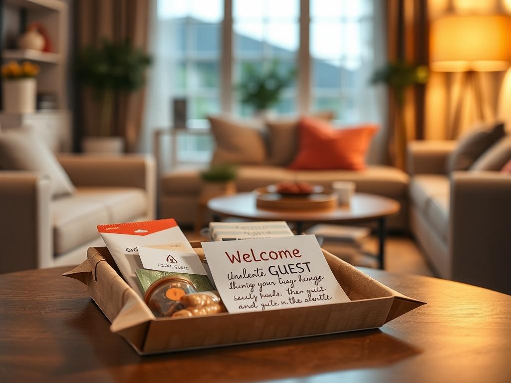A close up image of a welcoming guest welcome package