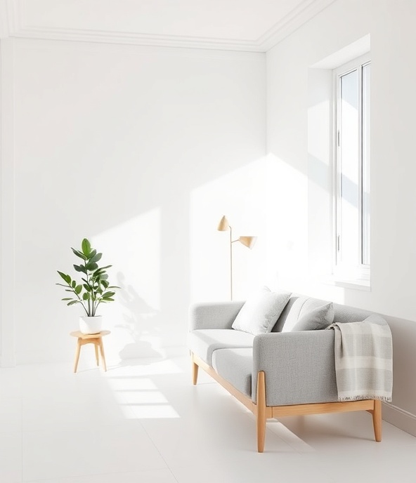 Minimalistischer nordischer Wohnraum mit natürlichem Licht