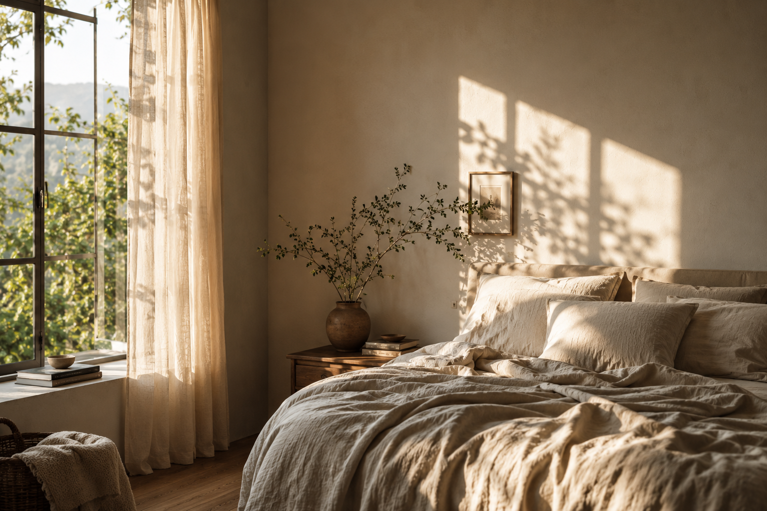 Morning light through window in minimal interior