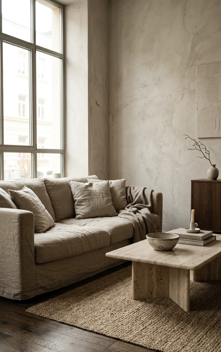 Modern minimalistisches Interior mit architektonischem Wandlicht