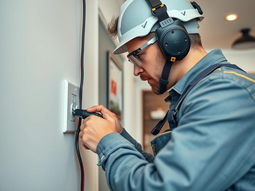 A skilled electrician installing electrical wiring in a modern residential