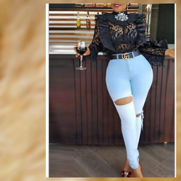 Black See Through Lace Top, Blue Jeans