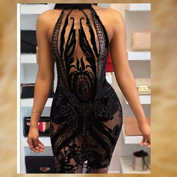 Black Round The Neck Sequined