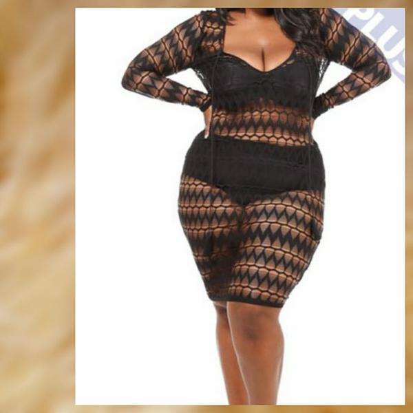 Black Long Sleeve See Through Dress