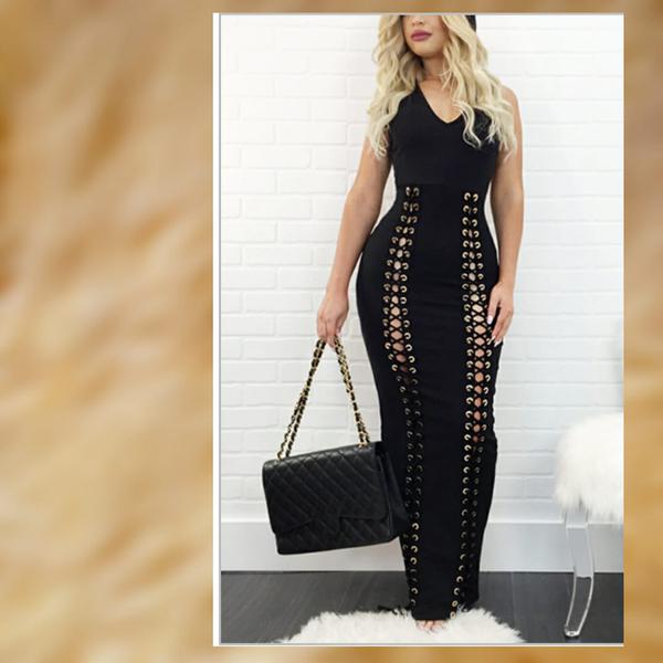 Healthy Fabric Sexy O Neck Sleeveless Ankle Length Dress