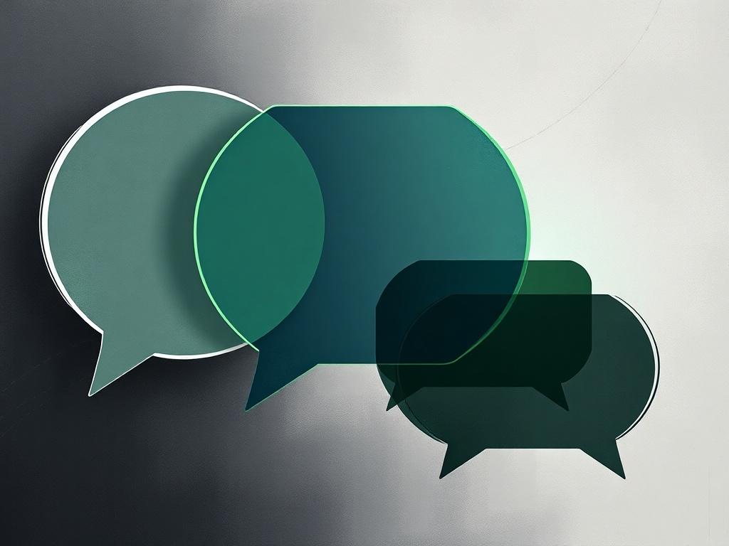 An abstract representation of clear communication, featuring a series of overlapping transparent speech bubbles in dark colors against a textured background. The bubbles should be visually distinct, symbolizing the open dialogue between T&M Home Solutions and clients, with an electric green accent to highlight clarity and transparency.