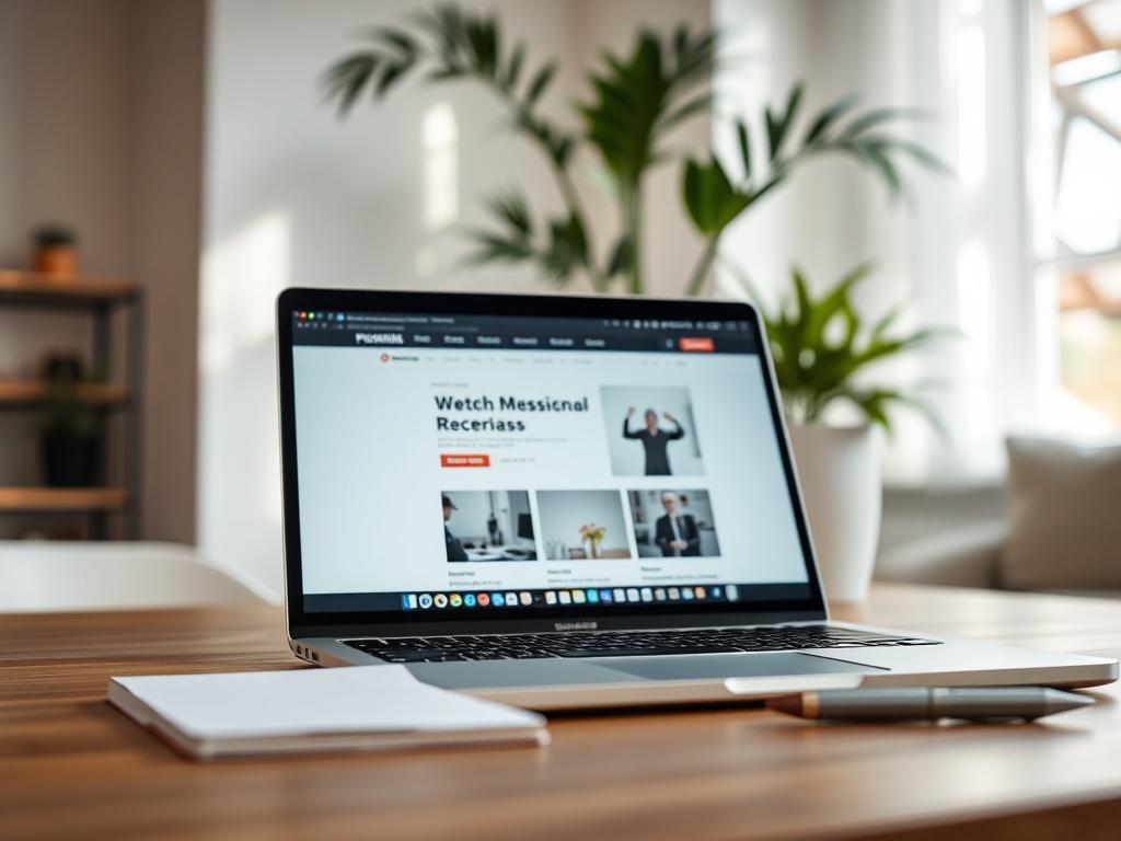 A modern, sleek workspace featuring a laptop displaying a well