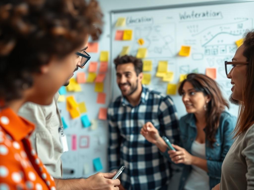 A close up shot of a creative team brainstorming ideas