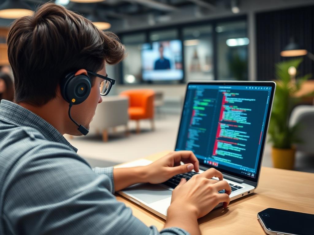 A hyper realistic close up shot of a developer working