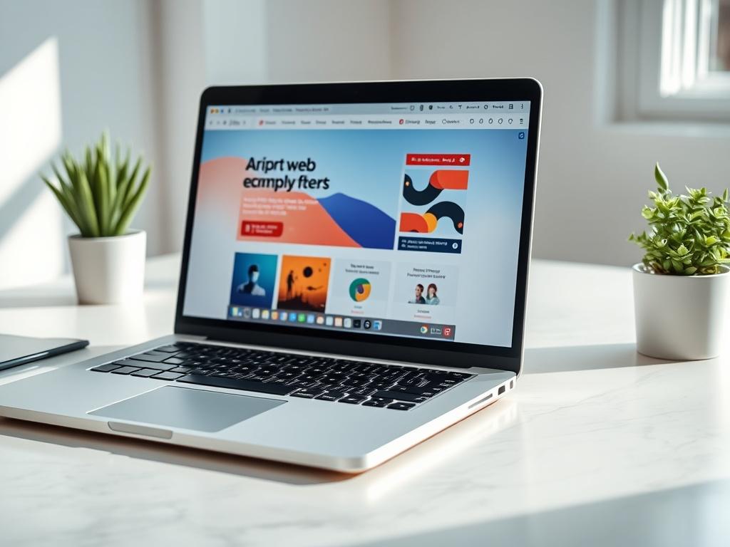 A close up shot of a sleek laptop displaying a