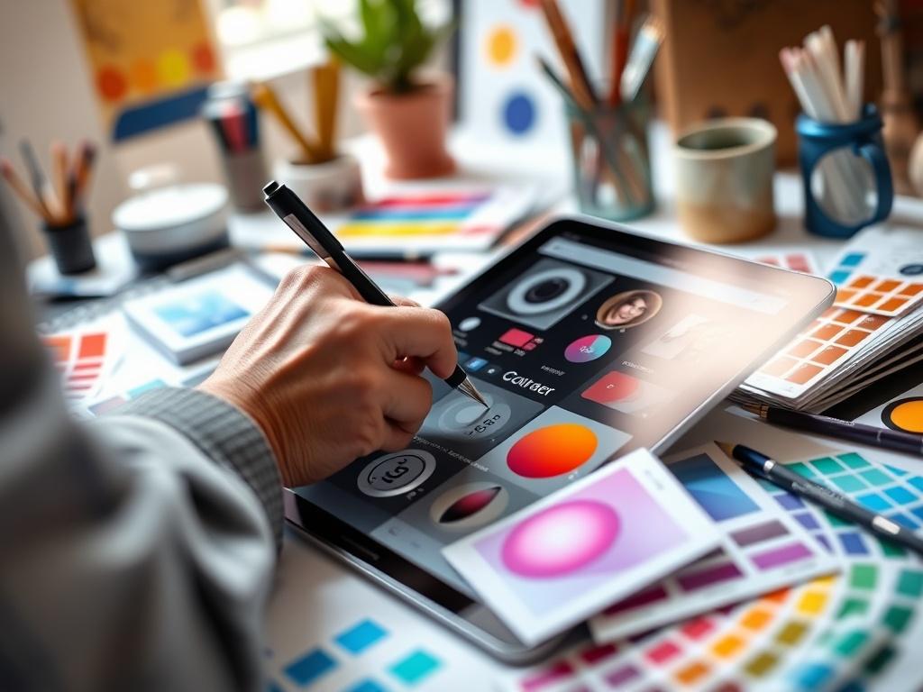 A close up shot of a designer's hand sketching UI